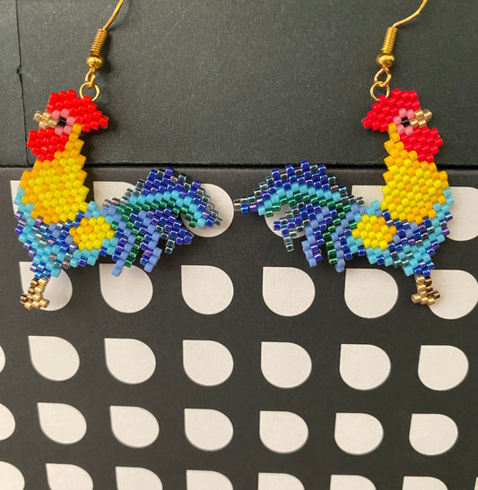 Roosters beaded earring