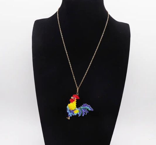 Beaded Roosters Necklace